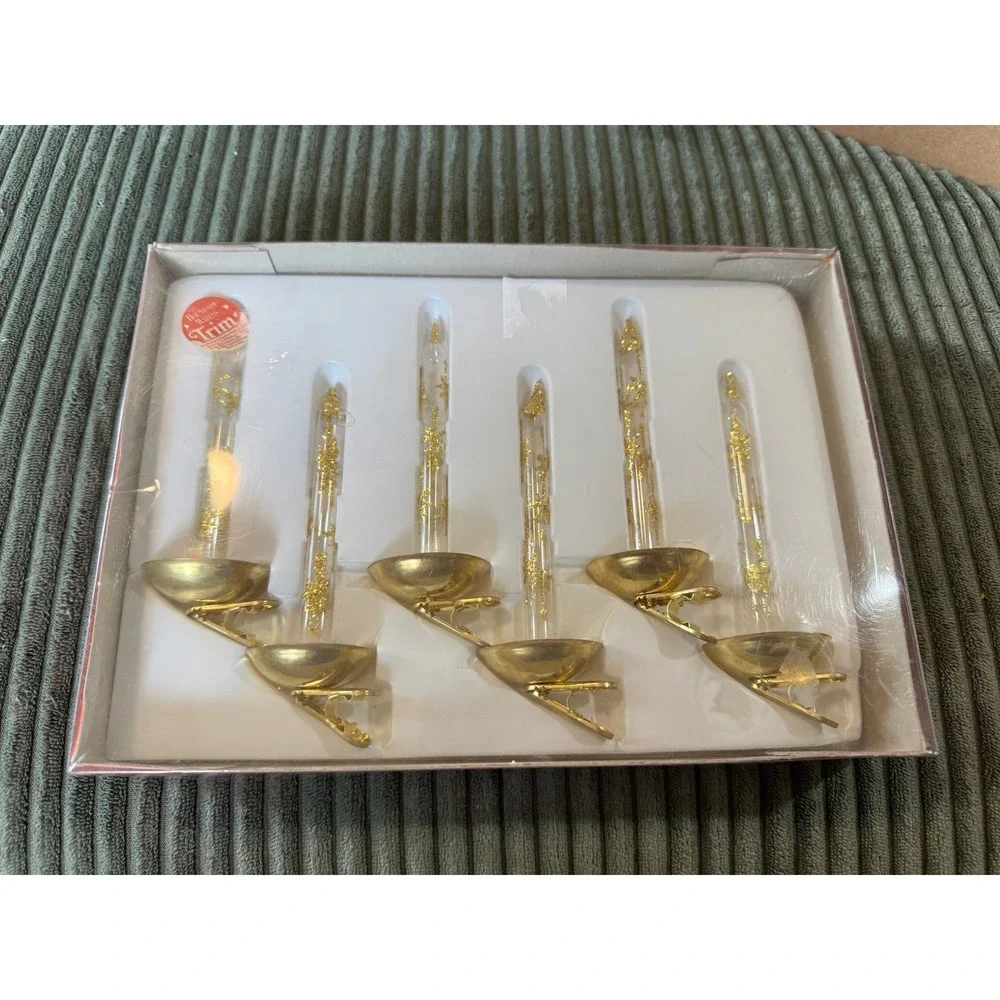 Dipinto A Mano Hand‎ Painted Gold Glitter Candle Ornament Clips Made in Italy